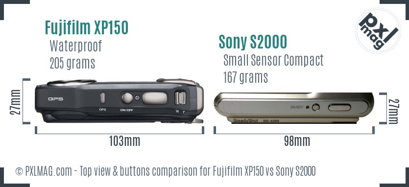 Fujifilm XP150 vs Sony S2000 top view buttons comparison