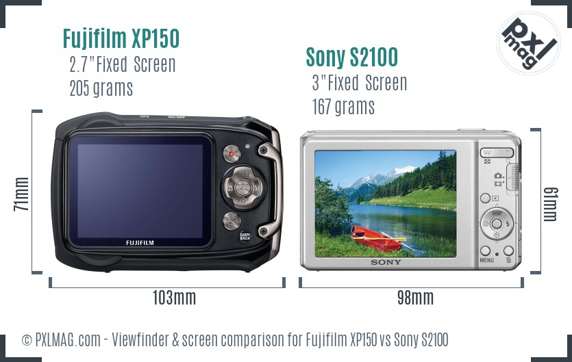 Fujifilm XP150 vs Sony S2100 Screen and Viewfinder comparison