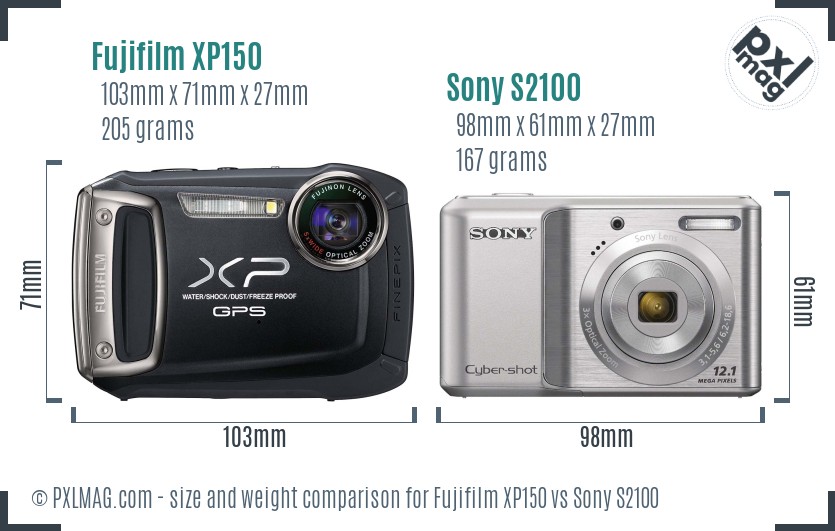 Fujifilm XP150 vs Sony S2100 size comparison Fujifilm XP150 vs Sony S2100 size comparison
