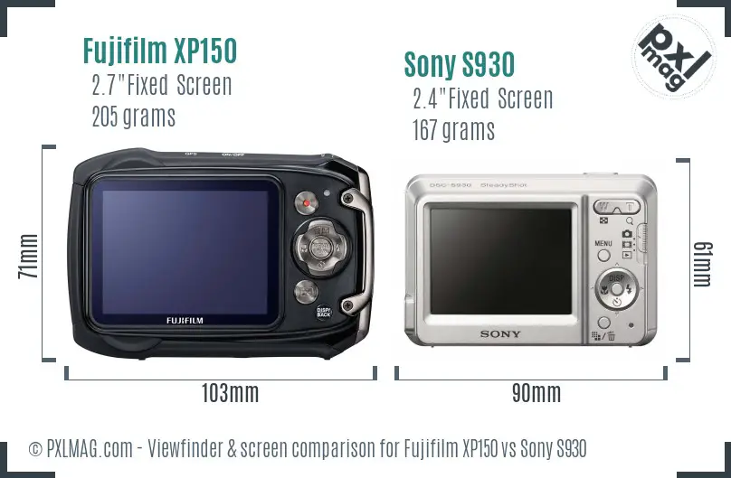 Fujifilm XP150 vs Sony S930 Screen and Viewfinder comparison Fujifilm XP150 vs Sony S930 Screen and Viewfinder comparison