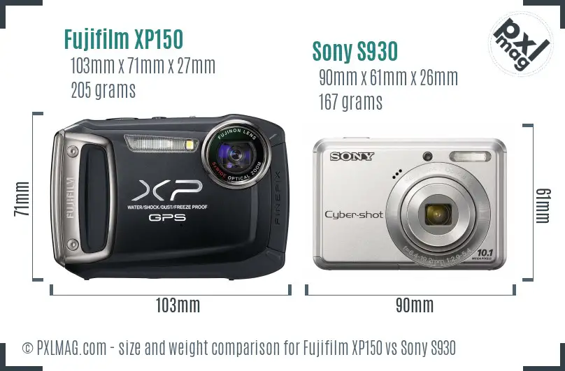 Fujifilm XP150 vs Sony S930 size comparison Fujifilm XP150 vs Sony S930 size comparison