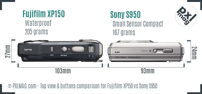 Fujifilm XP150 vs Sony S950 top view buttons comparison Fujifilm XP150 vs Sony S950 top view buttons comparison
