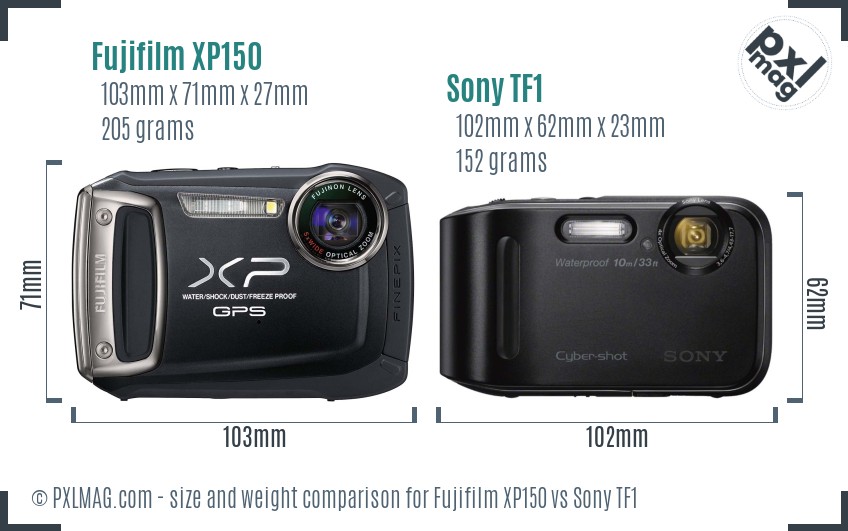 Fujifilm XP150 vs Sony TF1 size comparison Fujifilm XP150 vs Sony TF1 size comparison