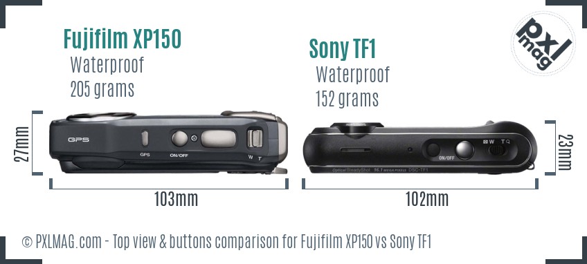 Fujifilm XP150 vs Sony TF1 top view buttons comparison