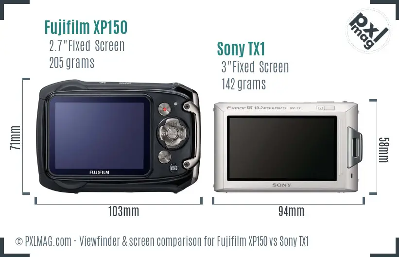 Fujifilm XP150 vs Sony TX1 Screen and Viewfinder comparison
