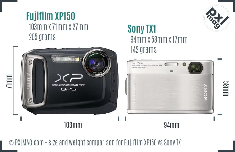 Fujifilm XP150 vs Sony TX1 size comparison