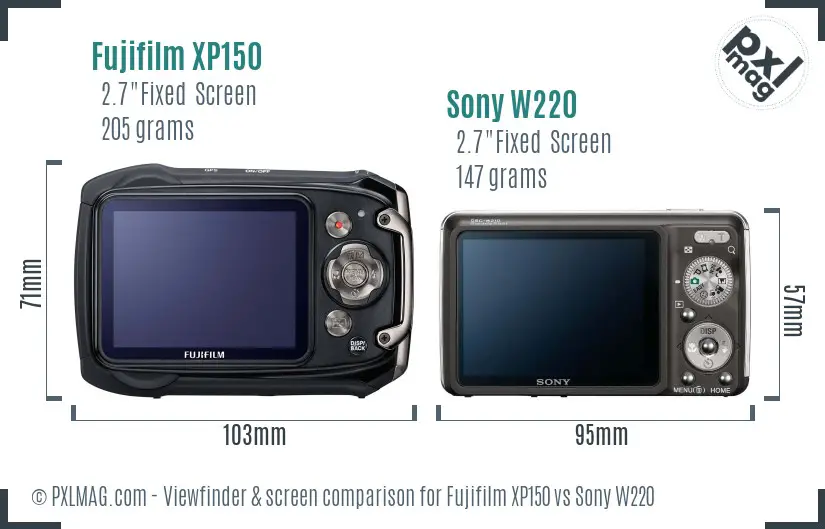 Fujifilm XP150 vs Sony W220 Screen and Viewfinder comparison