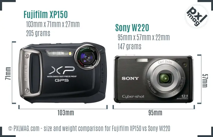 Fujifilm XP150 vs Sony W220 size comparison
