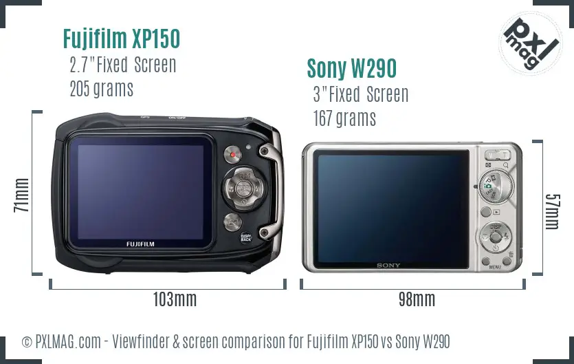 Fujifilm XP150 vs Sony W290 Screen and Viewfinder comparison