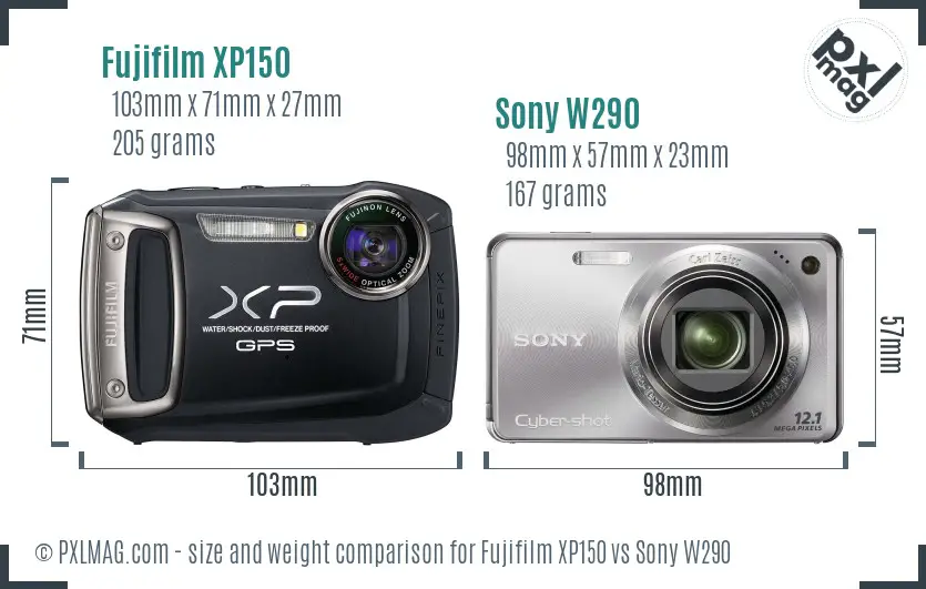 Fujifilm XP150 vs Sony W290 size comparison