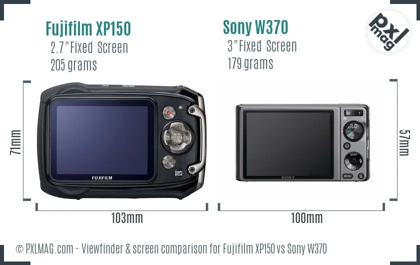Fujifilm XP150 vs Sony W370 Screen and Viewfinder comparison