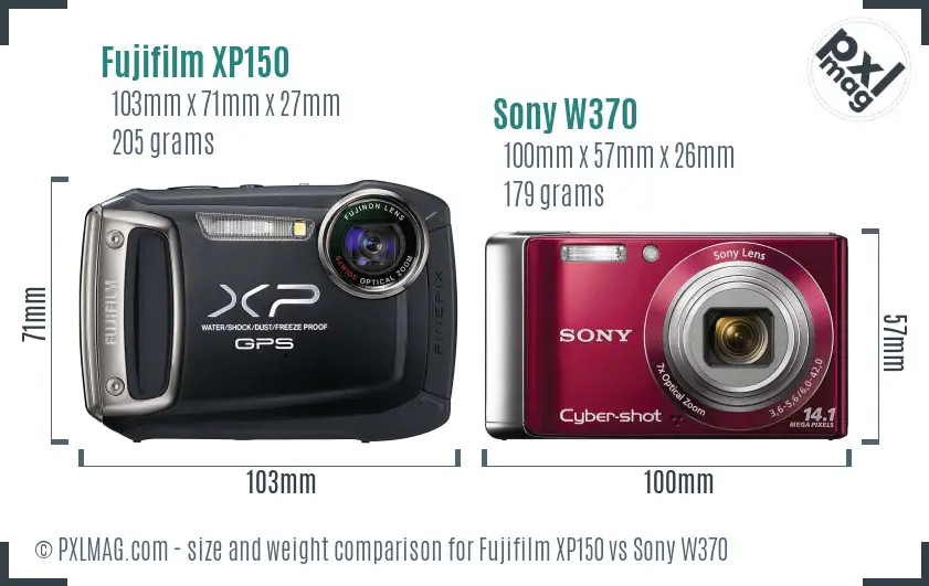 Fujifilm XP150 vs Sony W370 size comparison