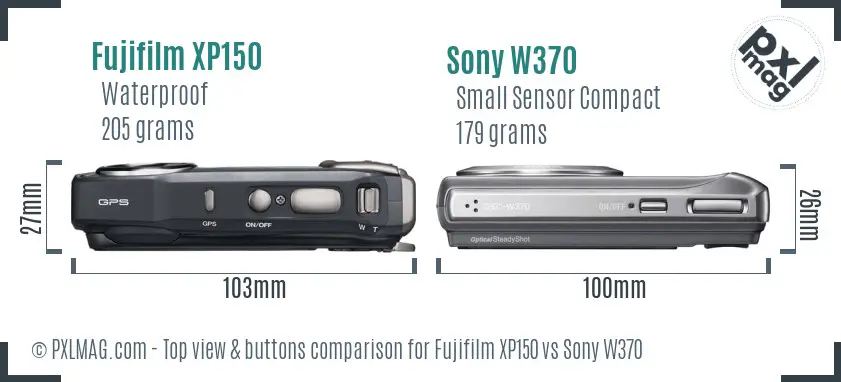 Fujifilm XP150 vs Sony W370 top view buttons comparison