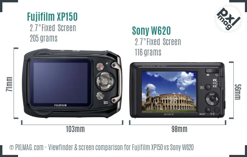 Fujifilm XP150 vs Sony W620 Screen and Viewfinder comparison