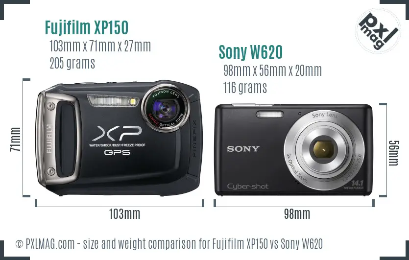 Fujifilm XP150 vs Sony W620 size comparison