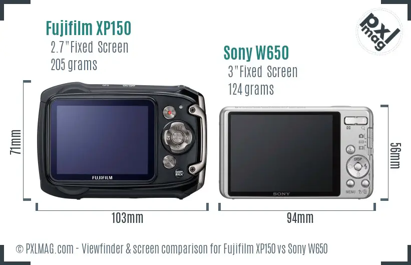 Fujifilm XP150 vs Sony W650 Screen and Viewfinder comparison Fujifilm XP150 vs Sony W650 Screen and Viewfinder comparison