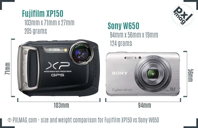 Fujifilm XP150 vs Sony W650 size comparison Fujifilm XP150 vs Sony W650 size comparison