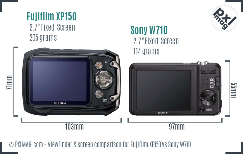 Fujifilm XP150 vs Sony W710 Screen and Viewfinder comparison