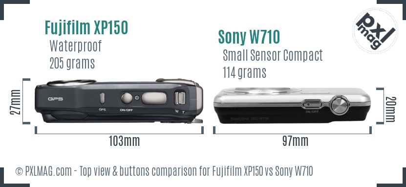 Fujifilm XP150 vs Sony W710 top view buttons comparison
