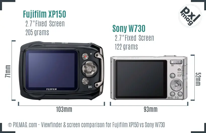 Fujifilm XP150 vs Sony W730 Screen and Viewfinder comparison