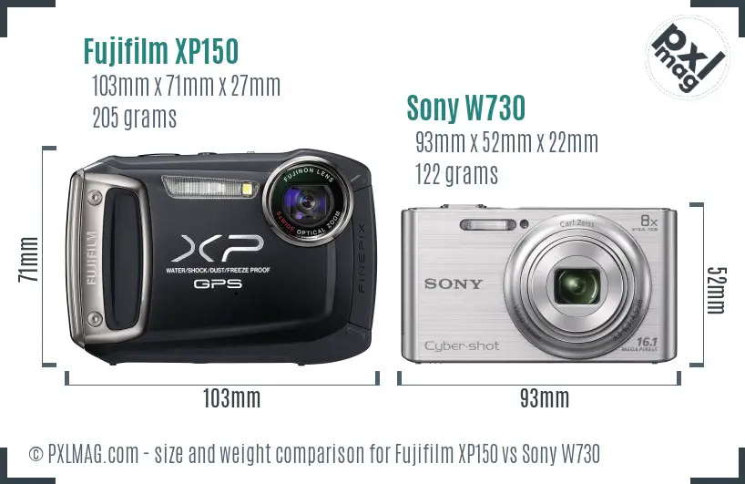 Fujifilm XP150 vs Sony W730 size comparison