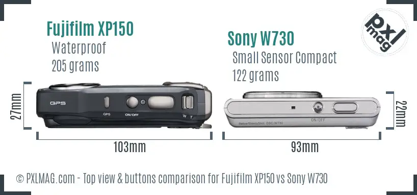 Fujifilm XP150 vs Sony W730 top view buttons comparison