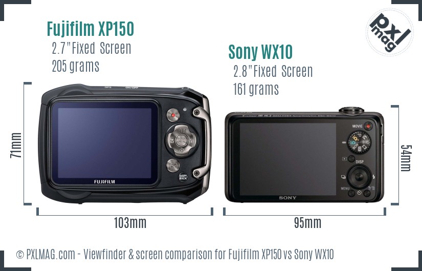 Fujifilm XP150 vs Sony WX10 Screen and Viewfinder comparison