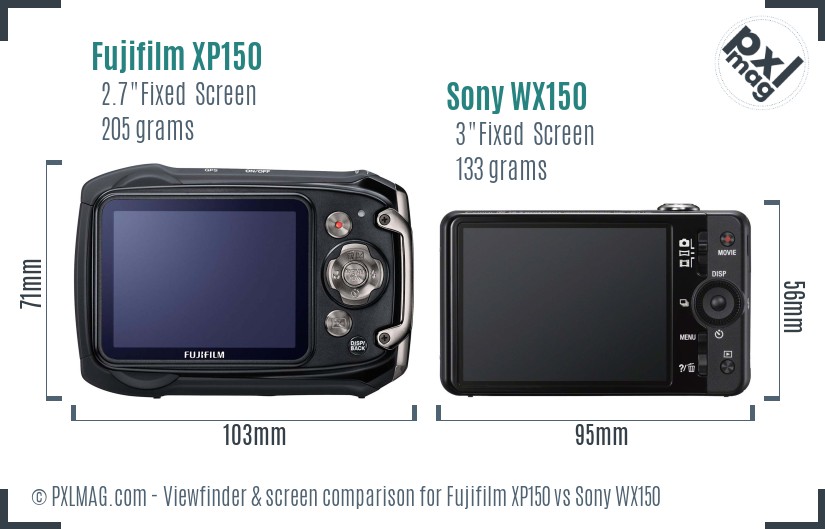 Fujifilm XP150 vs Sony WX150 Screen and Viewfinder comparison