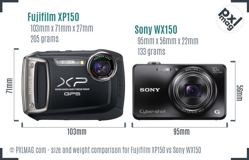 Fujifilm XP150 vs Sony WX150 size comparison Fujifilm XP150 vs Sony WX150 size comparison