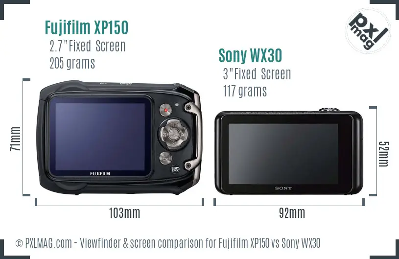Fujifilm XP150 vs Sony WX30 Screen and Viewfinder comparison