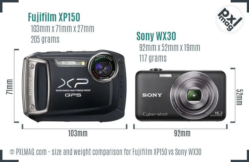 Fujifilm XP150 vs Sony WX30 size comparison