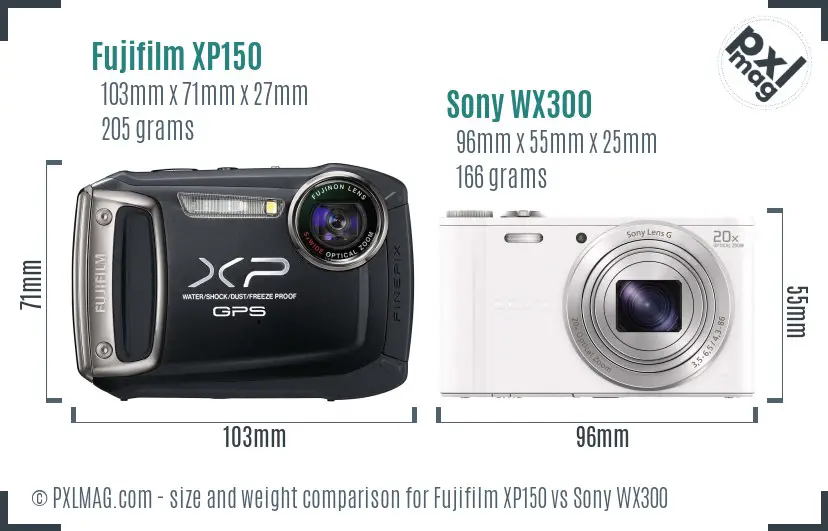 Fujifilm XP150 vs Sony WX300 size comparison