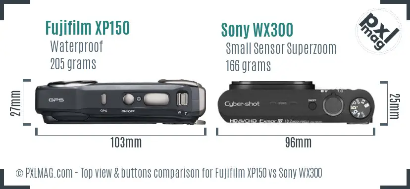 Fujifilm XP150 vs Sony WX300 top view buttons comparison