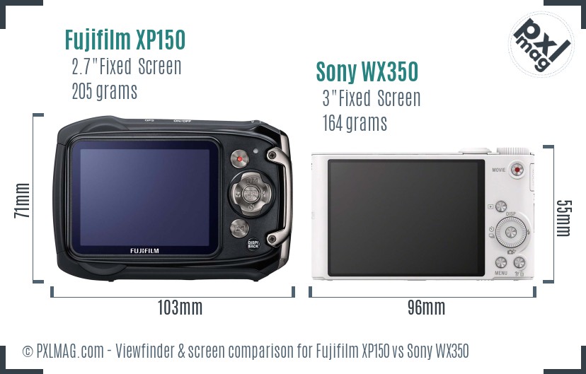 Fujifilm XP150 vs Sony WX350 Screen and Viewfinder comparison