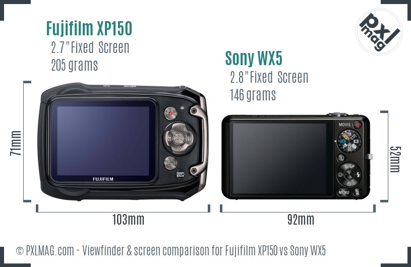 Fujifilm XP150 vs Sony WX5 Screen and Viewfinder comparison