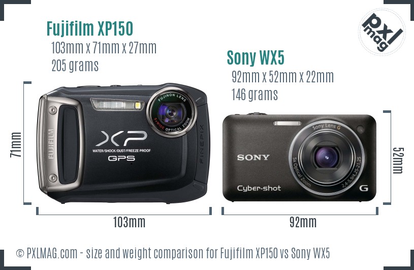 Fujifilm XP150 vs Sony WX5 size comparison