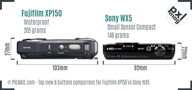 Fujifilm XP150 vs Sony WX5 top view buttons comparison