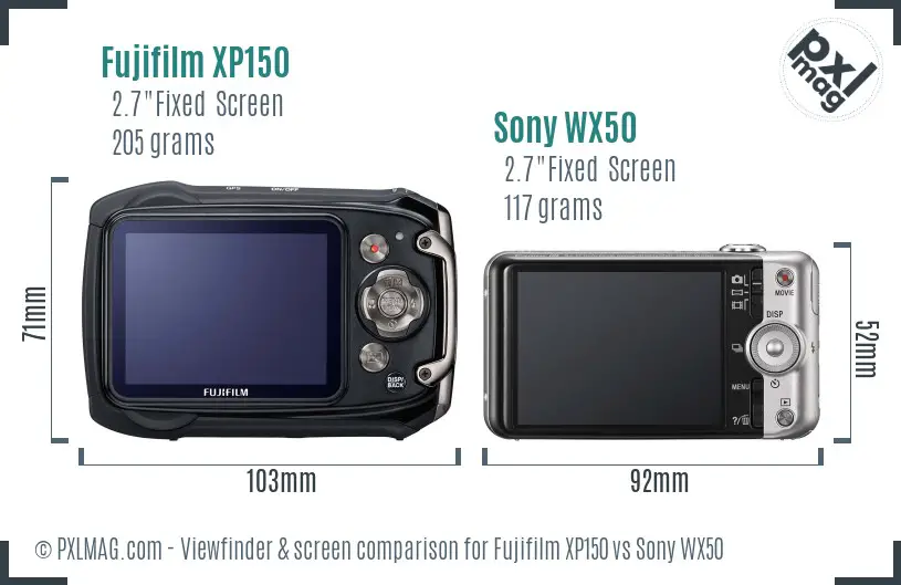 Fujifilm XP150 vs Sony WX50 Screen and Viewfinder comparison