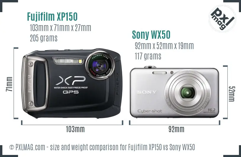 Fujifilm XP150 vs Sony WX50 size comparison