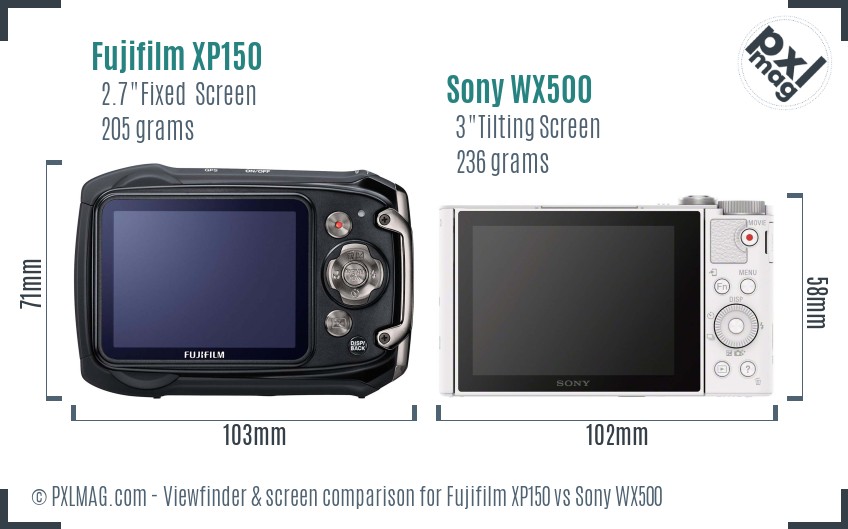 Fujifilm XP150 vs Sony WX500 Screen and Viewfinder comparison