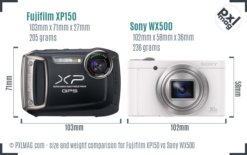 Fujifilm XP150 vs Sony WX500 size comparison Fujifilm XP150 vs Sony WX500 size comparison