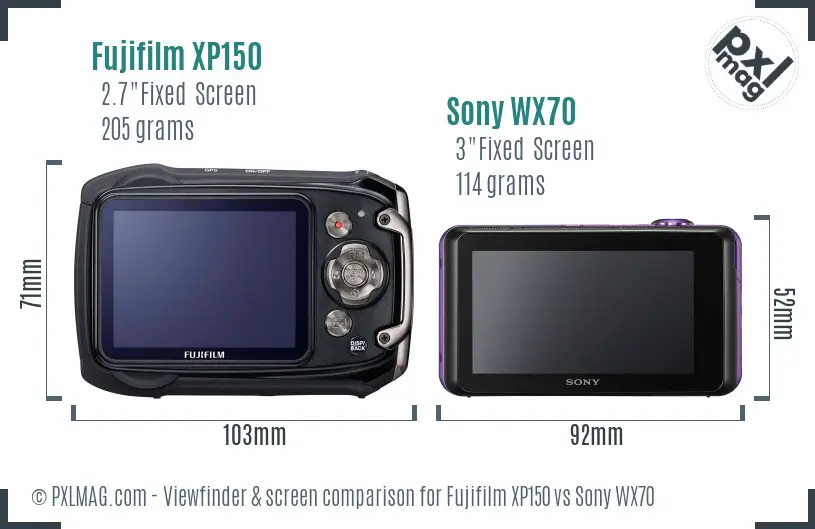 Fujifilm XP150 vs Sony WX70 Screen and Viewfinder comparison