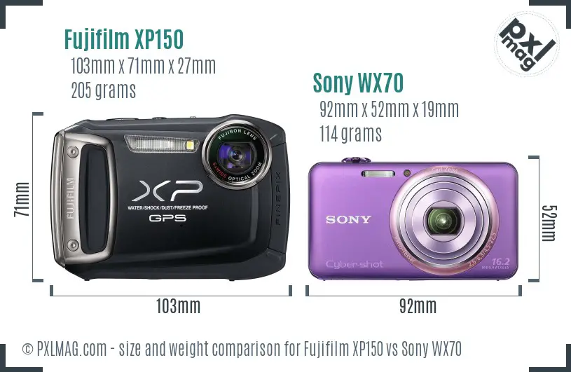 Fujifilm XP150 vs Sony WX70 size comparison