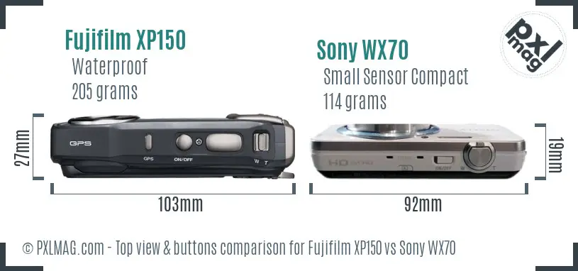 Fujifilm XP150 vs Sony WX70 top view buttons comparison