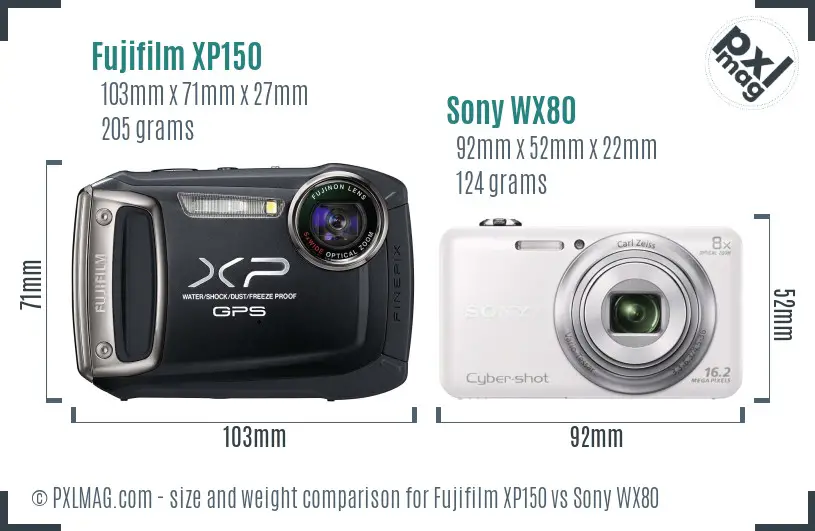 Fujifilm XP150 vs Sony WX80 size comparison