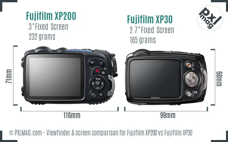 Fujifilm XP200 vs Fujifilm XP30 Screen and Viewfinder comparison
