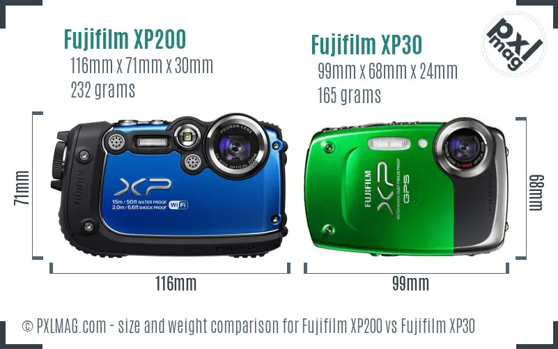 Fujifilm XP200 vs Fujifilm XP30 size comparison