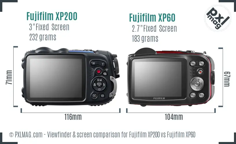 Fujifilm XP200 vs Fujifilm XP60 Screen and Viewfinder comparison