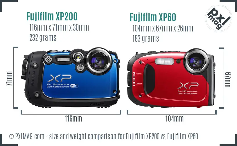 Fujifilm XP200 vs Fujifilm XP60 size comparison