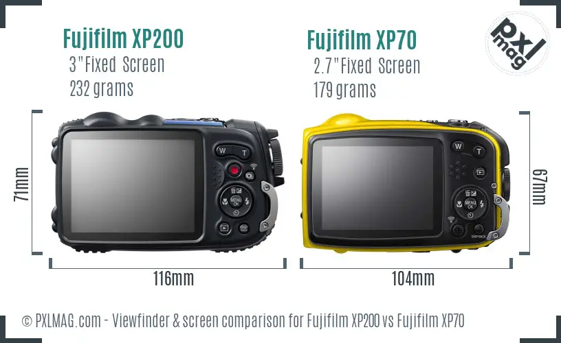 Fujifilm XP200 vs Fujifilm XP70 Screen and Viewfinder comparison